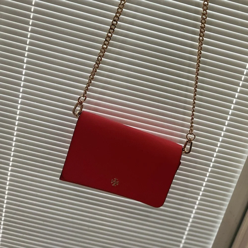 Tory Burch bright orange crossbody bag gold chain